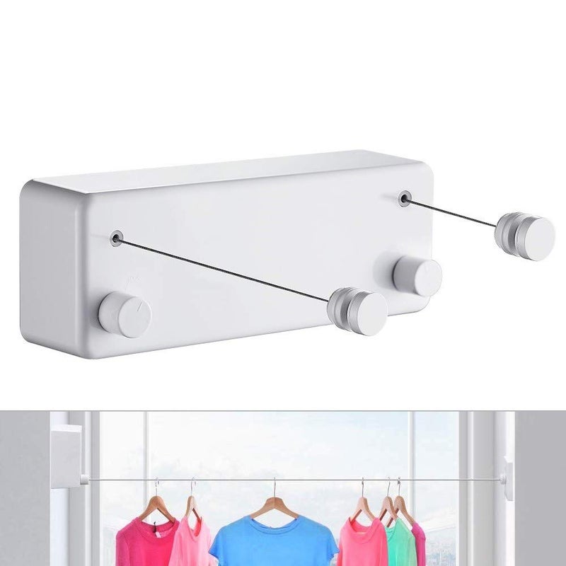 JOOM Retractable Clothesline-Clothes Line Retracting Indoor-Clothes Drying Line-Double Retractable Clothes Lines for Hanging Clothes Outdoor with 13.8 Ft Steel Wire, Clothing Line/Laundry Line, White - Image 1